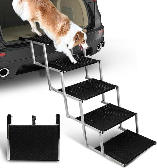 Niubya Dog Ramps for Cars, Portable Folding Dog Stairs for Cars, SUV, Trucks, Lightweight Pet Ramp for Large Dogs with Non-Slip Surface, Reinforced Dogs Steps Supports Up to 200 lb, 5 Steps