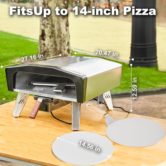 MELLCOM 20" Portable Outdoor Propane Pizza Oven, 360° Auto-Rotating With Cover Bag, Peel, 14" Pull-Out Stone, for Camping, Backyard and Party