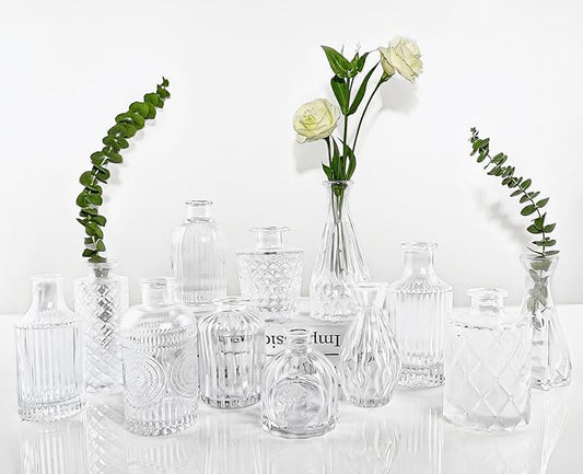 Glass Bud Vases Set of 12, TBWIND Small Vases for Centerpieces, Vintage Mini Vases for Wedding Decor, Clear Glass Bud Vase in Bulk for Single Flowers, Office and Home Table Flower Décor