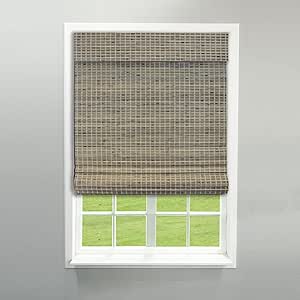 Radiance Cordless Bamboo Blinds - Flatstick Bamboo Roman Shades for Interior Windows - Roll Up Woven Shades with Valance - Inside & Outside Mount Roman Window Shades - Driftwood - 31" W x 64" L 63279