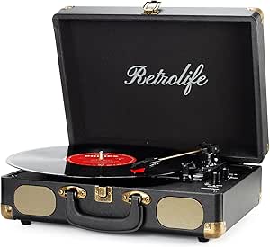 Record Player 3-Speed Bluetooth Suitcase Portable Belt-Driven Vinyl Record Player