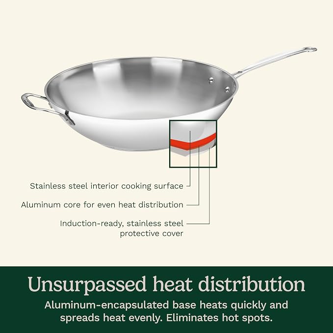 CUISINART 726-38H Chef's Classic Stainless 14-Inch Stir-Fry Pan with Helper Handle and Glass Cover, Silver 63088