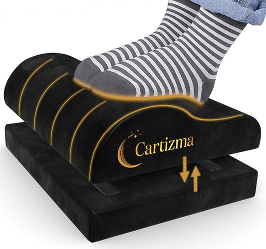 Cartizma Ergonomic Foot Rest for Under Desk at Work - Wavy Shaped for Heel Support, Memory Foam, Anti-Slip, Washable Cover - Office & Gaming Footrest, Back & Leg Pain Relief, Desk Foot Stool (black)