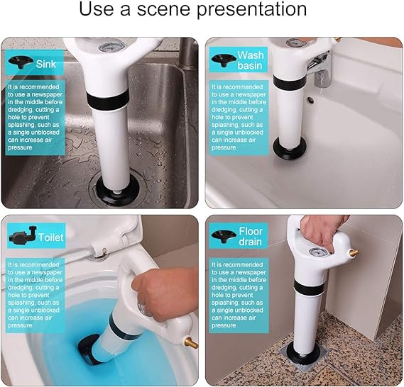 Toilet Plunger, Drain Blaster Air Power Drain Pump High Pressure Powerful Manual Cleaner for Bathroom Shower Kitchen Clogged Pipe Bathtub Basin