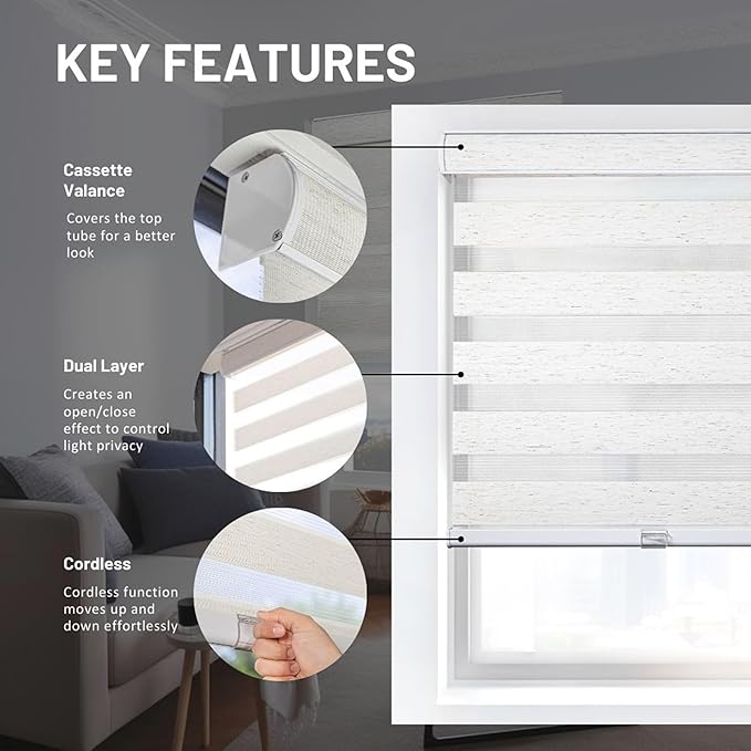 CHICOLOGY Zebra Blinds, Roller Window Shades, Blinds for Windows, Roller Shades for Windows, Window Shades for Home, Window Shades, Pull Down Shades for Windows, 68" W X 72" H, Basic Arctic 63491