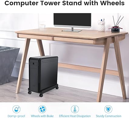 Computer Tower Stand, ORICO Mobile CPU Holder with Protective Sides and 4 Caster Wheels Fits for Most Computer Tower, Gaming PC, Under Desk PC Holder