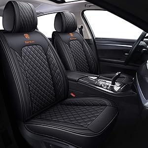 Aierxuan Car Seat Covers Full Set Waterproof Leather Universal Fit Jeep Santa Fe Tucson Chevy Blazer Cobalt Trailblazer Impala Cruze Equinox HHR Malibu Infiniti (Full Set, Black)