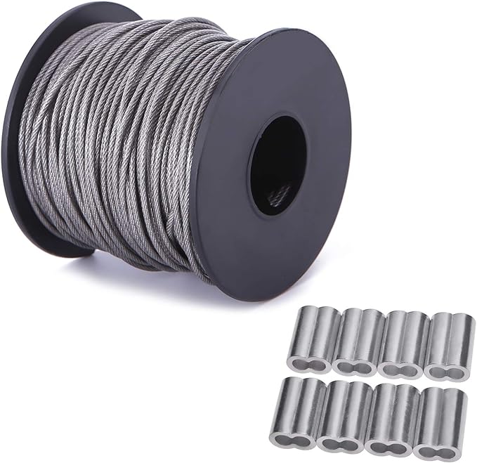 Ubilink 167FT(50M) Picture Hanging Wire 1.5MM Up to 150lbs Stainless Steel Wire with Spool for Picture Frame Mirror Painting Hanging Objects with 20Pcs Aluminum Sleeve