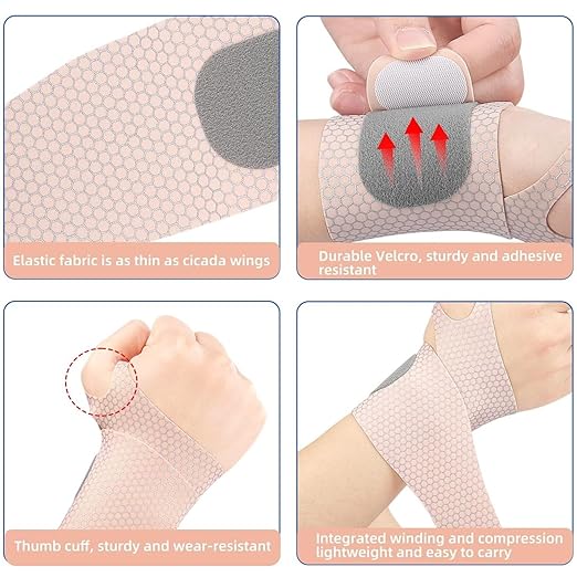2 Pcs Ultra-Thin Wrist Brace Support for Carpal Tunnel, Pain Relief, Arthritis, Tendonitis, Elastic Wrist Wraps Right and Left Hands - Compression and Support for Fitness (Skin Tone)