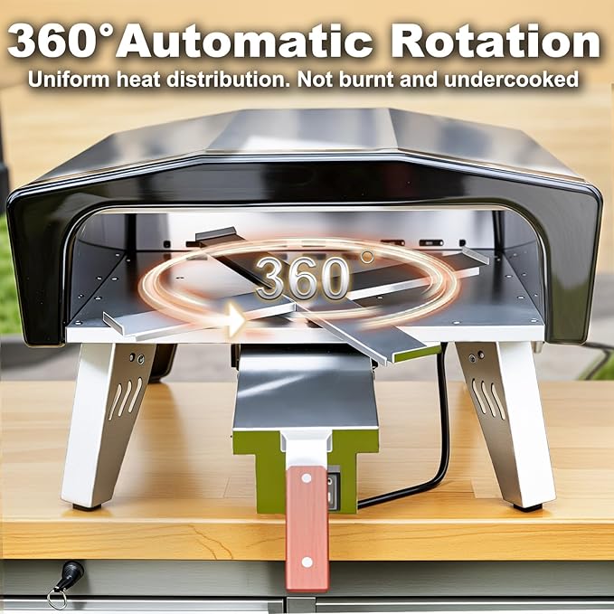 MELLCOM 20" Portable Outdoor Propane Pizza Oven, 360° Auto-Rotating With Cover Bag, Peel, 14" Pull-Out Stone, for Camping, Backyard and Party