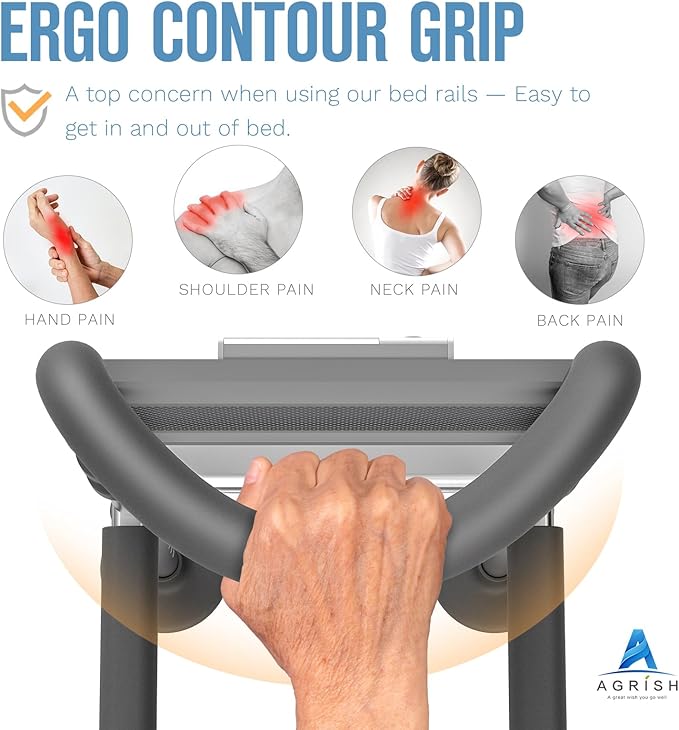 Bed Rails for Seniors - with Motion Light & Storage Pouch, Bedside Assist Bar with Support Legs for Elderly & Surgery Patients - Medical Bed Assist Rails for Seniors