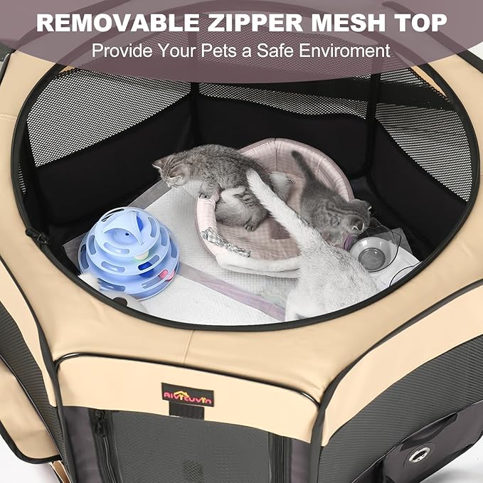 Portable Pet Playpen, Foldable Dog Tent Crate Cage for Puppies and Cats, Exercise Pop Up Dog Kennel with Carrying Case Indoor Outdoor, Waterproof and Zipper Top Cover Door