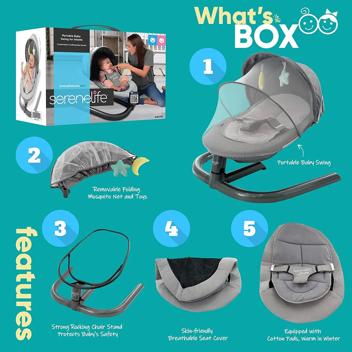 Portable Baby Swing For Infants - Comfortable Cradling Baby Rocker