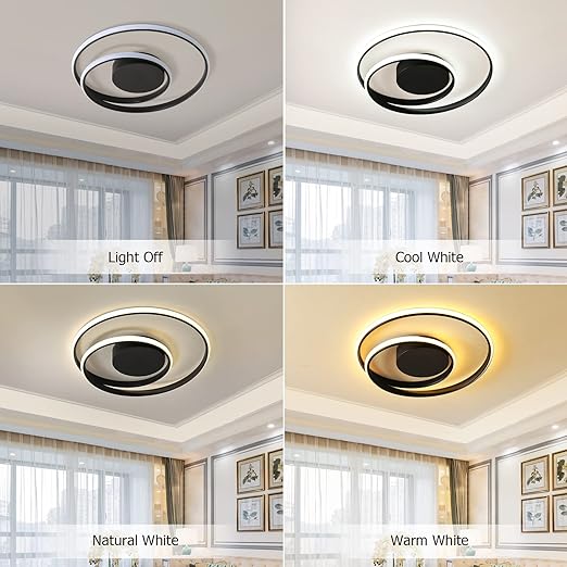 DLLT Dimmable LED Flush Mount Ceiling Light Lighting with Remote-48W Close to Ceiling Lights Fixture for Bedroom, Dining Room, Living Room, Color Changeable 3000-6000K, Black