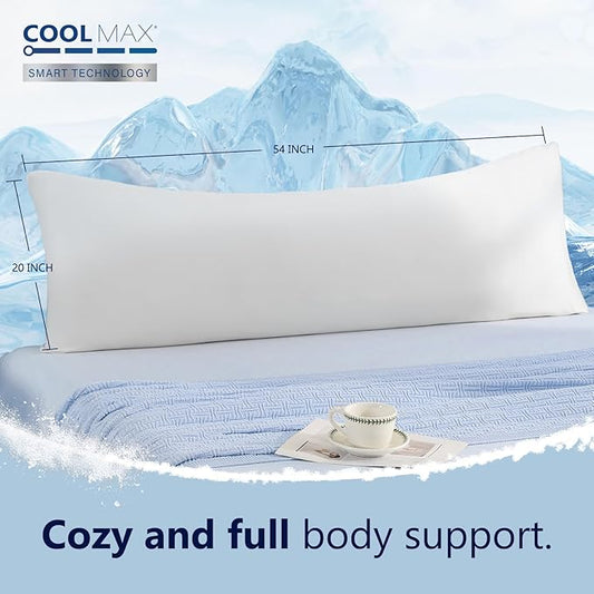 Yalamila Summer Full Body Pillow for Adults and Pregnancy - Cooling Long Pillow - with Zippered Breathable Removable Bamboo Cover - Body Pillows for Sleeping - 20"x54"