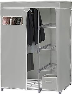 SimpleHouseware Portable Closet Wardrobe Clothing Organizer Storage with Cover, Silver