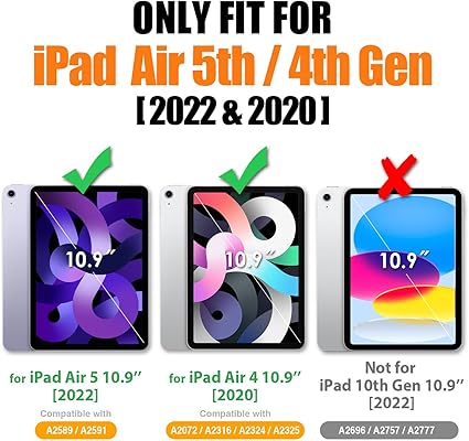 SEYMAC stock Case for iPad Air 5th/4th Gen with Screen Protector, Pencil Holder [360 Rotating Hand Strap] &Stand, Drop-Proof Case, Black