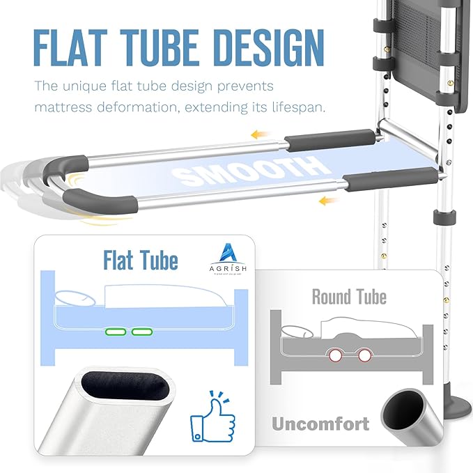 Bed Rails for Seniors - with Motion Light & Storage Pouch, Bedside Assist Bar with Support Legs for Elderly & Surgery Patients - Medical Bed Assist Rails for Seniors