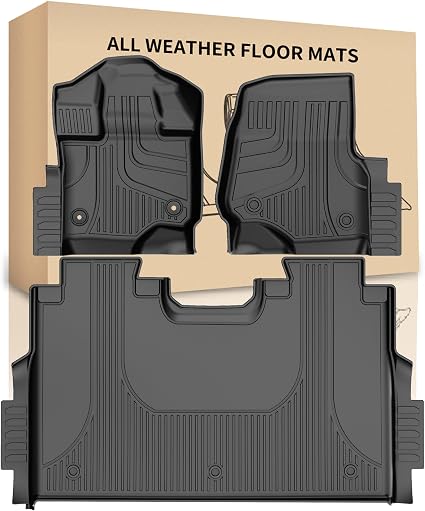 Floor Mats and Bed Mat Compatible with Ford F150/F-150 Lightning SuperCrew Cab 2015-2024, TPE All Weather Custom Fit Car Accessories 1st and 2nd Row Full Set Car Liners (Without Under-Seat Storage) s