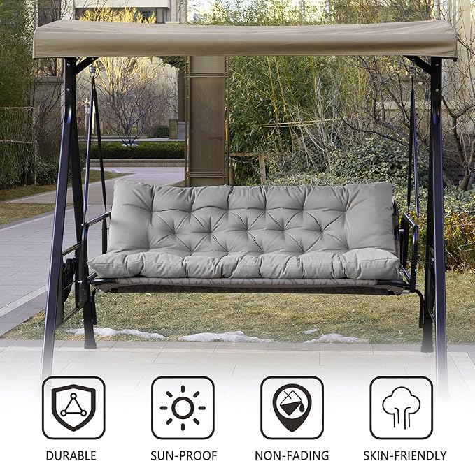 Swing Replacement Seat Cushions, 2-3 Seater Bench Cushions for Indoor Furnitur with Backrest, Garden Recliner Seat Cushions Waterproof Sofa Pads (Light Gray 60x40in)