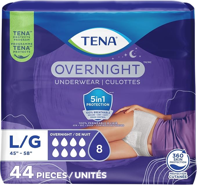 TENA Incontinence Underwear, Overnight Absorbency, Large, 44 Count 63527
