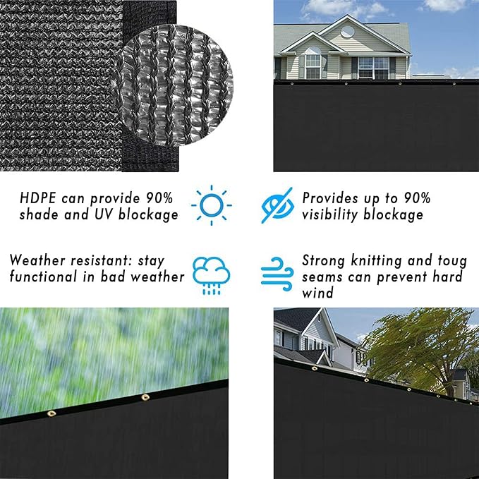 UPGRADE Privacy Screen Fence 6.5' x 46' Commercial 170GSM 90% Visibility Blockage Fence Panel with Brass Grommets Heavy Duty Perfect for Outdoor Backyard-Black