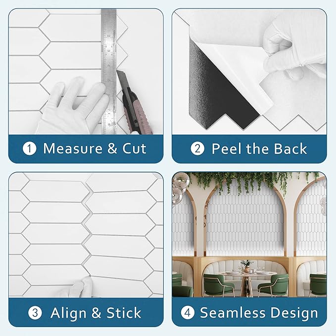 SUNWINGS 10-Sheet Peel and Stick Backsplash for Kitchen, Long Hexagon Stone Composite Self Adhesive Tile Picket Mosaic Wall Tiles, 12 Inch x 11.22 Inch White