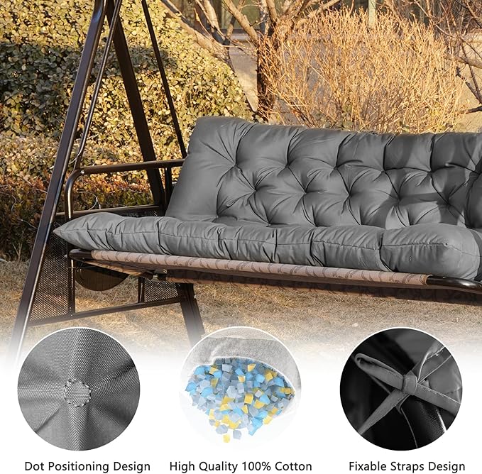Swing Replacement Seat Cushions, 2-3 Seater Bench Cushions for Indoor Furnitur with Backrest, Garden Recliner Seat Cushions Waterproof Sofa Pads (Light Gray 60x40in)
