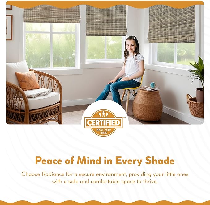 Radiance Cordless Bamboo Blinds - Flatstick Bamboo Roman Shades for Interior Windows - Roll Up Woven Shades with Valance - Inside & Outside Mount Roman Window Shades - Driftwood - 31" W x 64" L 63279
