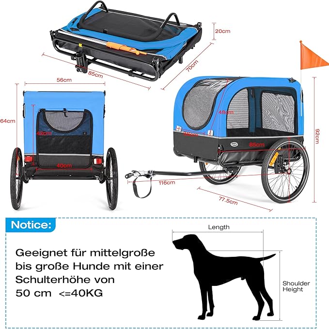 Bicycle Trailer for Dogs 2 in 1 Bicycle Trailer & Jogger Dog Stroller with Shock Absorber, Dog Trailer Maximum Load Capacity 40Kg/88Lbs