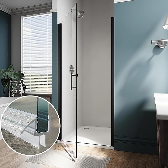 Shower Door Seal for Frameless 1/2"(12mm) Thick Glass Door, 2 Pack x 39" Long Shower Glass Door Bottom Seal Strip with Sweep, Ultra-Clear PVC Seal