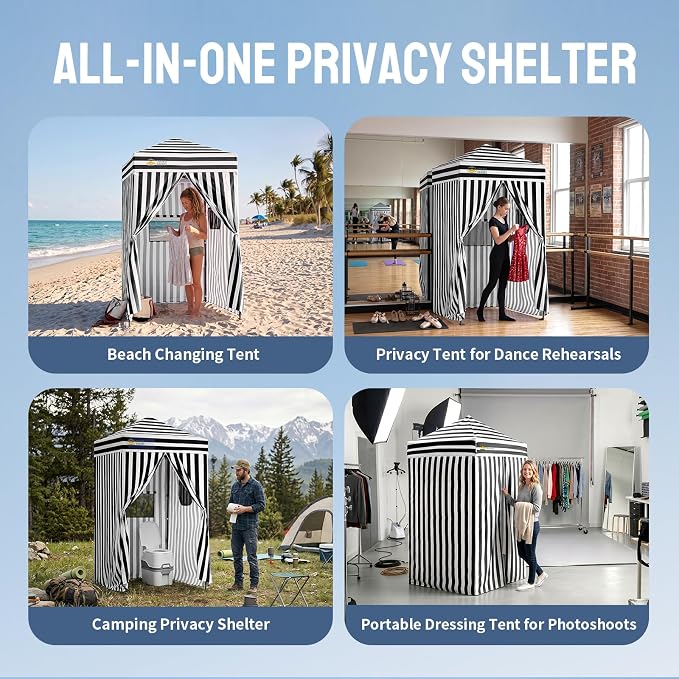 CROWN SHADES 4x4 Pop Up Changing Tent, Portable Change Room, Black/White | Instant Privacy Tent, CenterLok One Push, 300D Water Resistant Fabric, Privacy Canopy for Camping, Beach, Pool, Vendor Booth