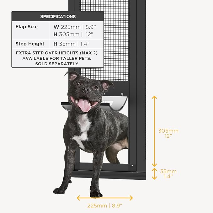 Hakuna Pets Mesh Patio Pet Door, Tool-Free Sliding Door Insert, Rental Safe Aluminium Frame, Fiberglass Insect Screen, UV Resistant Flap, Fits Sliding Doors up to 84.25" (Black, Medium)