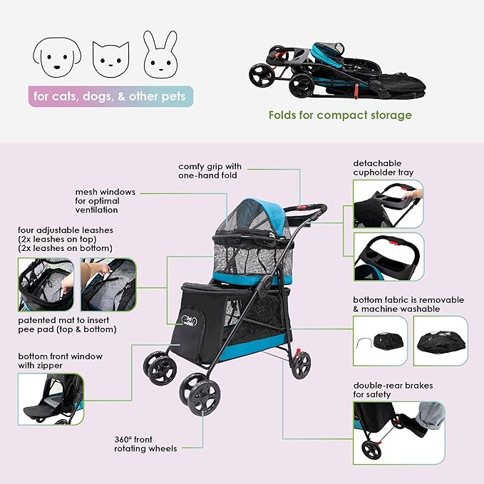 PETIQUE Pet & Pets Double Decker Pet Stroller, 11.53 Pound, Teal