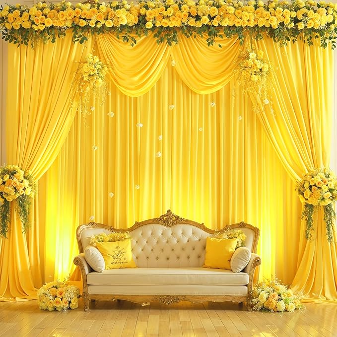 10ft x 10ft, Yellow Backdrop Curtain for Parties Wrinkle Free Lemon Yellow,  5ft x 10ft,2 Panels