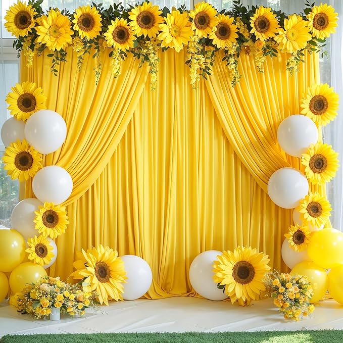 10ft x 10ft, Yellow Backdrop Curtain for Parties Wrinkle Free Lemon Yellow,  5ft x 10ft,2 Panels
