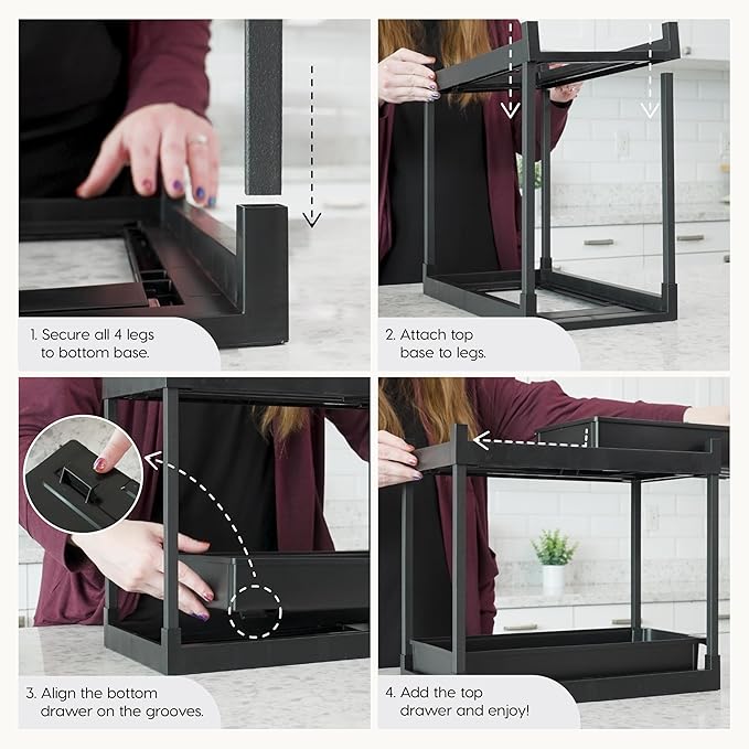 Under The Sink Organizer for Home, Cabinets, Pantry, Countertop, Office, 2 Pack, Black