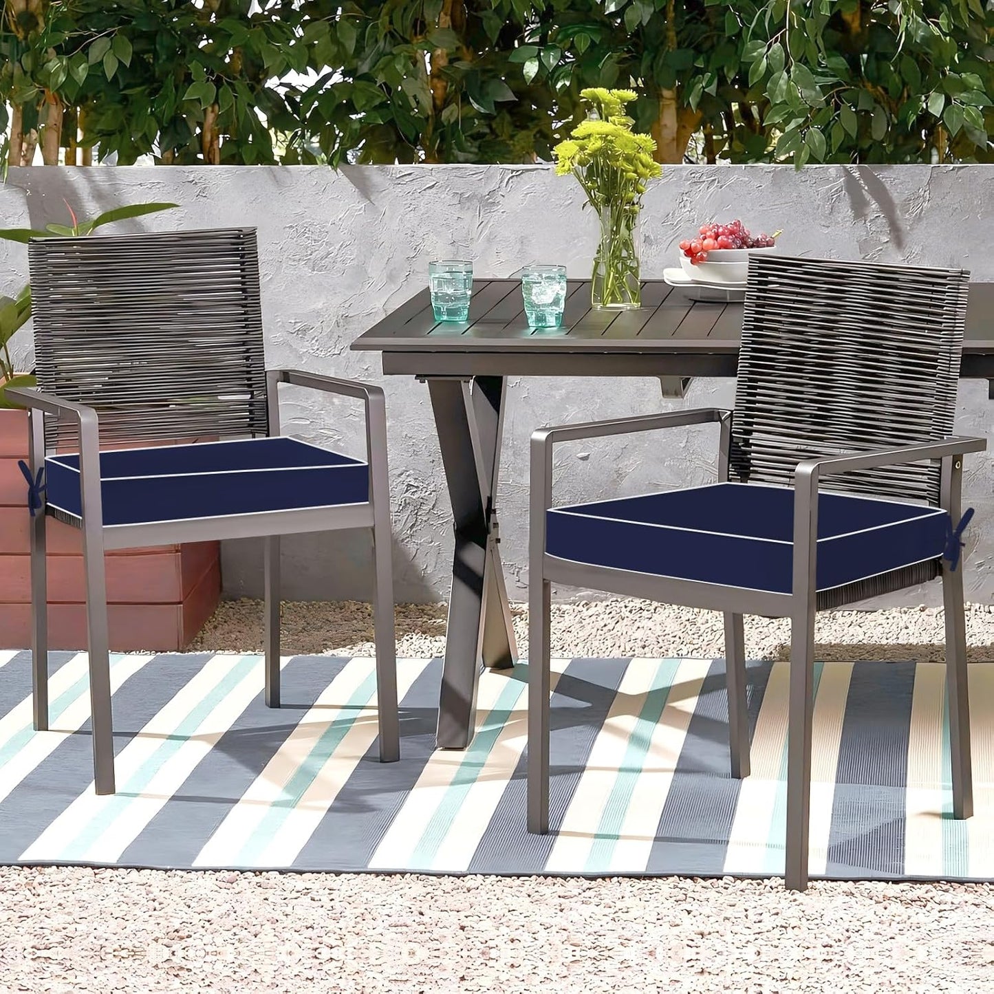 downluxe Outdoor Chair Cushions Set of 4 for Patio Furniture, Waterproof Tufted Overstuffed Patio Furniture Cushions, Memory Foam Outdoor Seat Cushion, 18" X 18" X 4", Navy