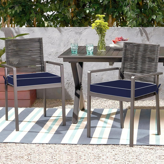 downluxe Outdoor Chair Cushions Set of 4 for Patio Furniture, Waterproof Tufted Overstuffed Patio Furniture Cushions, Memory Foam Outdoor Seat Cushion, 18" X 18" X 4", Navy