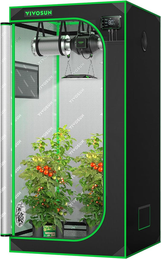 VIVOSUN 36"x36"x72" Mylar Hydroponic Grow Tent with Observation Window and Floor Tray for Indoor Plant Growing 3'x3'