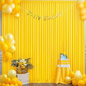 10ft x 10ft, Yellow Backdrop Curtain for Parties Wrinkle Free Lemon Yellow,  5ft x 10ft,2 Panels