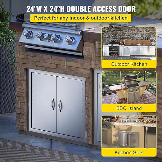 VEVOR 24W x 24H BBQ Access Door ,Grill Door Double Door Brushed Stainless Steel, Outdoor Kitchen Doors for BBQ Island Grilling Station