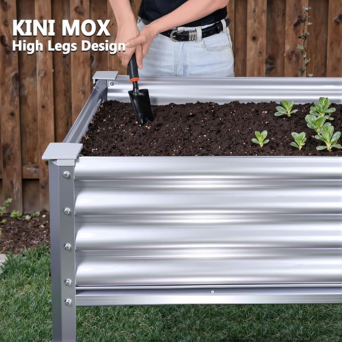 Raised Garden Bed with Legs Galvanized High Raised Garden Boxes Outdoor Planter Box for Vegetables Flowers Herb Balcony Backyard (4x2x2.6 FT/120x60x80 CM, Metal, with Bottom Plate)