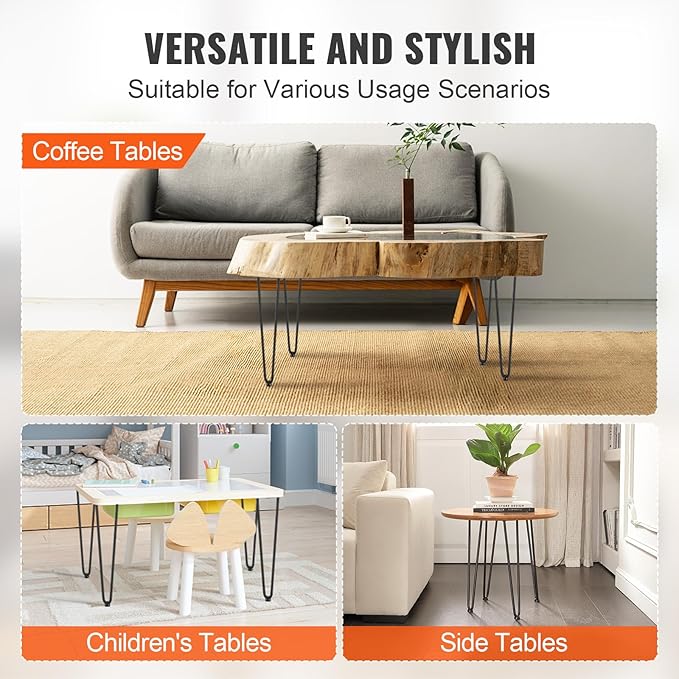 Hairpin Legs 16 inch Set of 4, DIY Furniture Metal Table Legs Perfect for Coffee and Dining Table, Designer Desk, Nightstand, 3/8" Diameter Satin Black Two-Rod Mid Century Modern Style