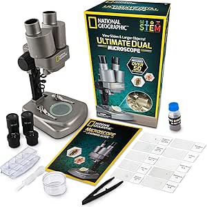 NATIONAL GEOGRAPHIC Dual LED Kids Microscope - 50+ pc Science Kit with 10 Prepared Slides & 10 DIY Blank Slides, Biology Experiment Activity, Microscope Kit for Kids 8-12