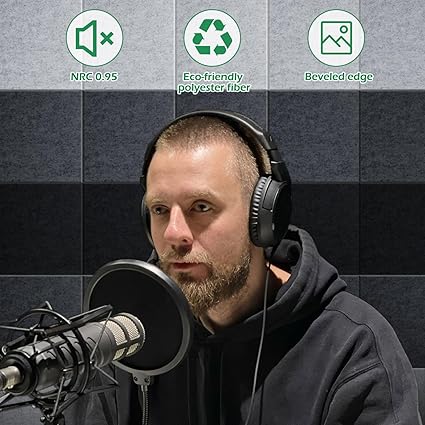 AGPTEK 6 PCS Acoustic Absorption Panel Acoustic Panel 12*12*0.4 IN Sound Insulation Panels Beveled Edge Tiles, High Density Acoustic Sound Absorbing Panels, Great for Home & Offices, Wall Decoration