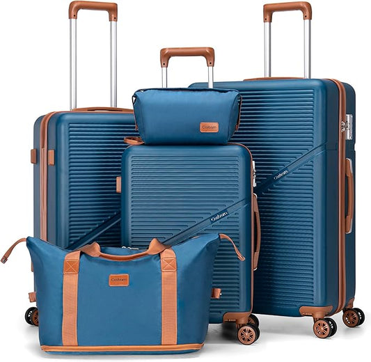 Luggage Sets 5 Piece Suitcases with Wheels, Suitcase Set ABS Hard Case Luggage with TSA Lock Spinner Wheels Durable Travel Luggage, Navy
