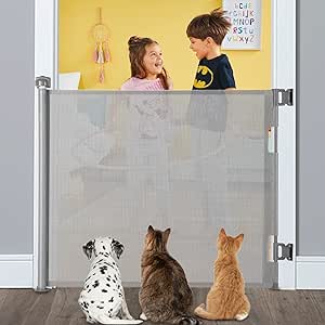 Retractable Baby Gate,Mesh Baby Gate or Mesh Dog Gate,33.6" Tall,Extends up to 55" Wide,Child Safety Gate for Doorways, Stairs, Hallways, Indoor/Outdoor (Gray 33.6"x55")