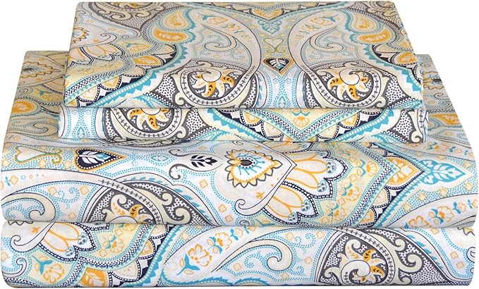 Pointehaven Bedding 4 Pieces King 100% Cotton Percale Sheets- Printed Bed Sheet & Pillowcase Sets- Soft Cotton Bed Sheets Set- Fits Mattress 19 inches Deep Pocket (King, Cypress)