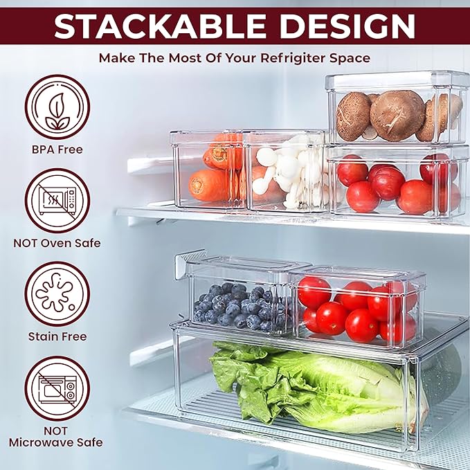 Clear Plastic Pantry Organizer Bins, Freezer Organizers Kitchen Storage and Organization for Fruits, Vegetable (9pack)